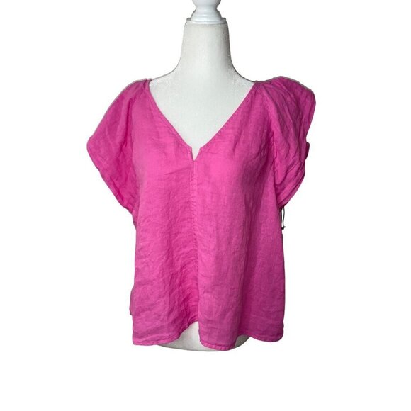 Velvet by Graham & Spencer Ava Top in Flamingo Small New Womens Linen Blouse - Picture 6 of 12